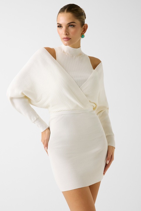 GUESS, Rochie mini 2-in-1 tricotata, Alb fildes, S