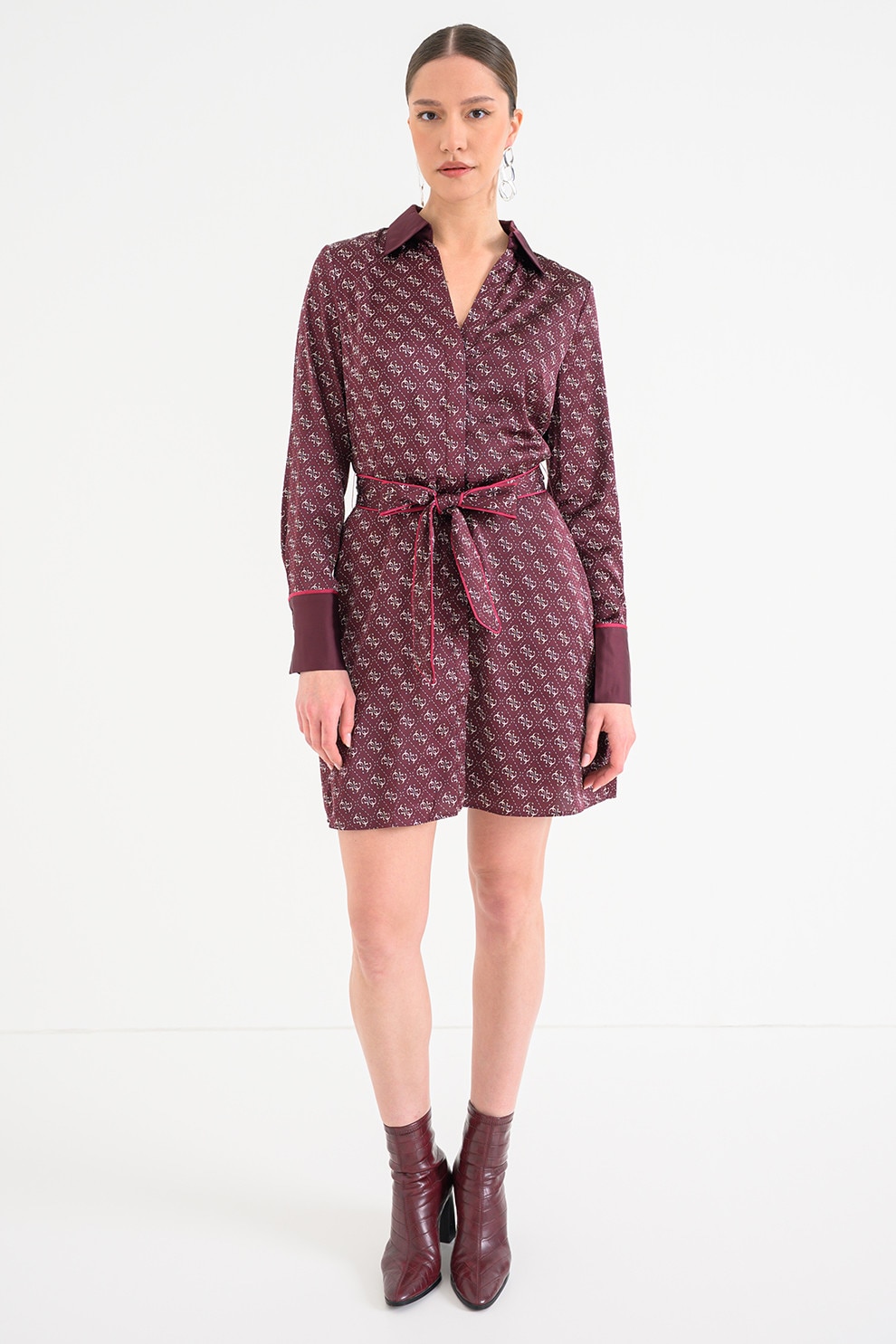 GUESS, Rochie-camasa scurta cu monograma, Violet tyrian, XS