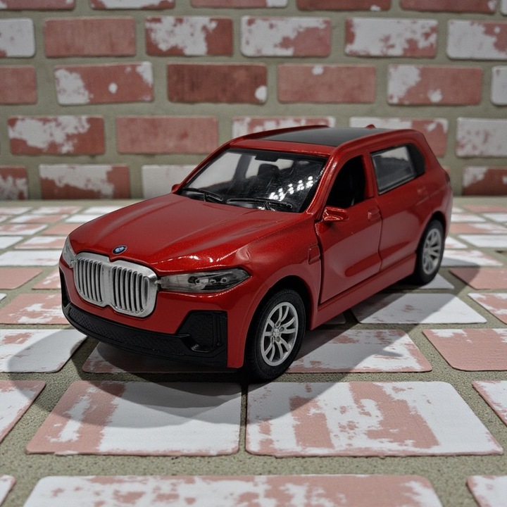 Macheta Auto Metalica BMW X7, Scara 1:36, Rosu, Motor Pull-Back, Lumini si Sunete, Usi Deschise, VisionXXI