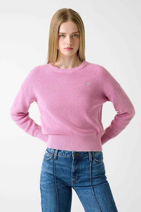 GUESS JEANS, Pulover crop din bumbac, Roz