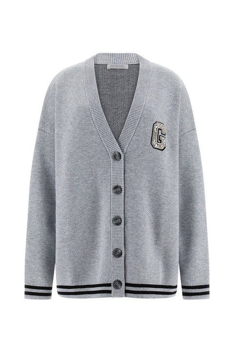GUESS, Cardigan cu decolteu in V si nasturi, Gri melange