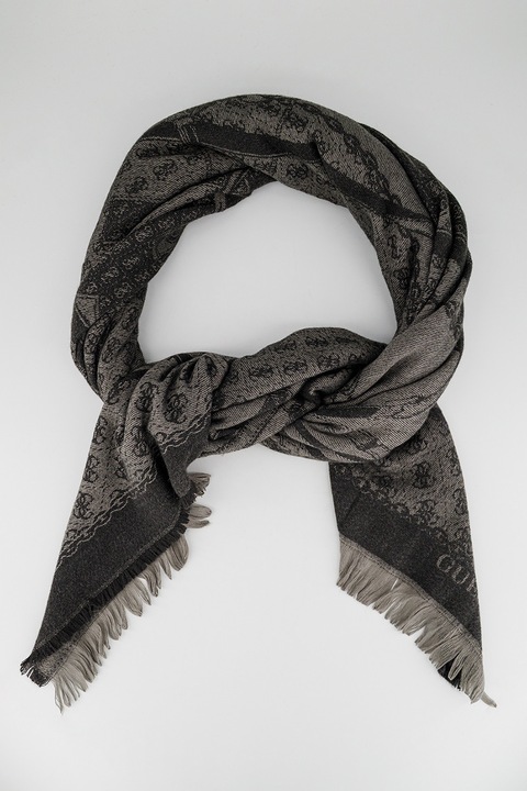 GUESS, Esarfa cu model monograma Kefiah, Negru, Gri antracit