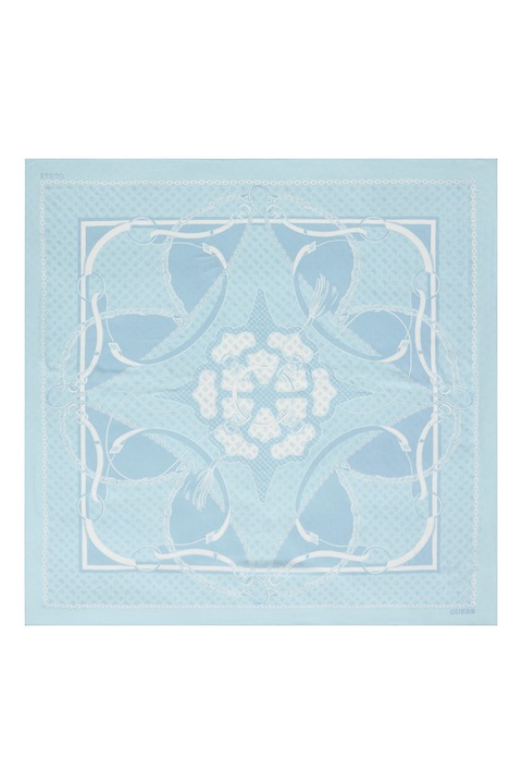 GUESS, Esarfa cu design grafic Jcord, Alb, Albastru glaciar