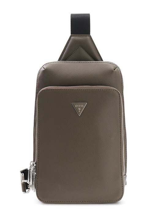 Guess Milano keresztpántos táska, cipzáros zsebbel az elején, Drapp