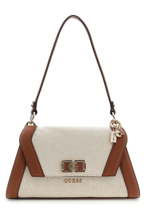 GUESS, Karnilla fedőlapos válltáska, Fahéjbarna, Кrém