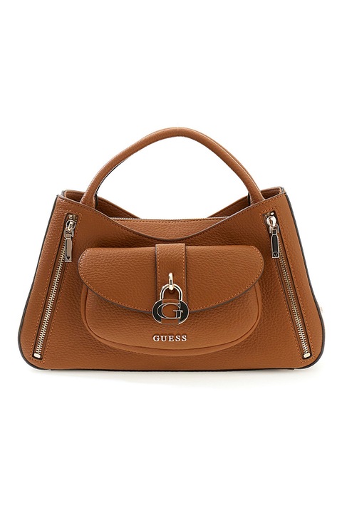 GUESS, Geanta din piele ecologica cu bareta de umar Jessa, Maro cognac