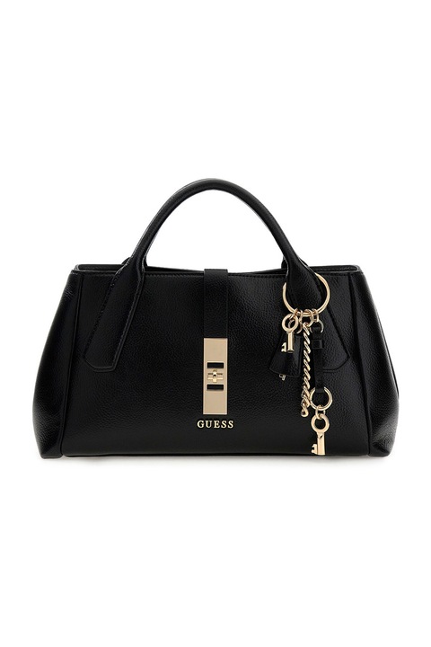 GUESS, Egyszínű műbőr kézitáska, Fekete