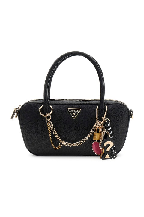 GUESS, Műbőr kézitáska charmokkal, Fekete