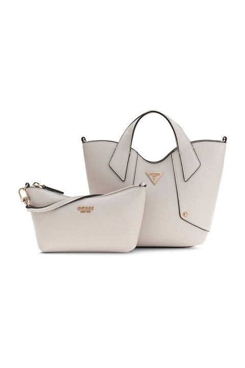 GUESS, Geanta tote din piele ecologica cu etui detasabil Darcy, Alb fildes