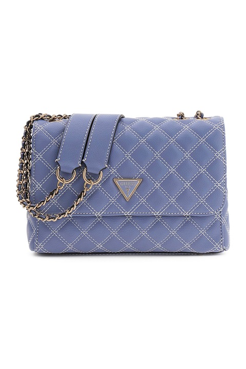GUESS, Geanta cu bareta de umar si doua compartimente Giully II, Albastru lavanda, Gri