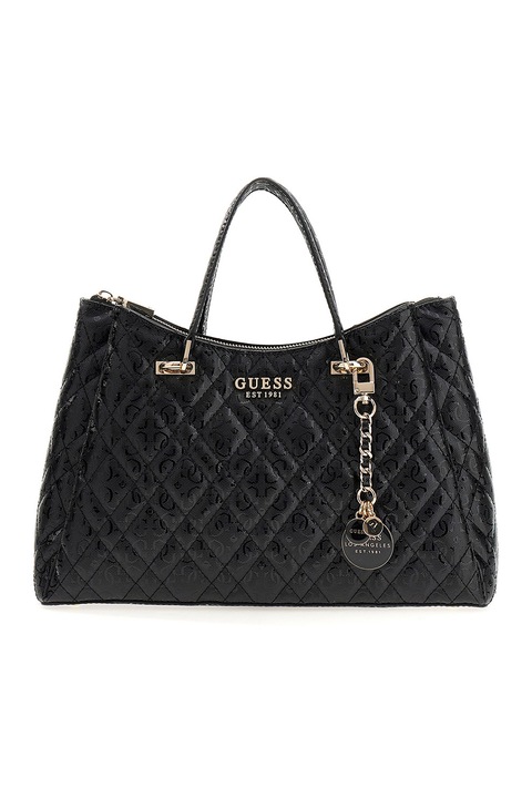 GUESS, Geanta din piele ecologica cu maner si fermoar Isemay, Negru