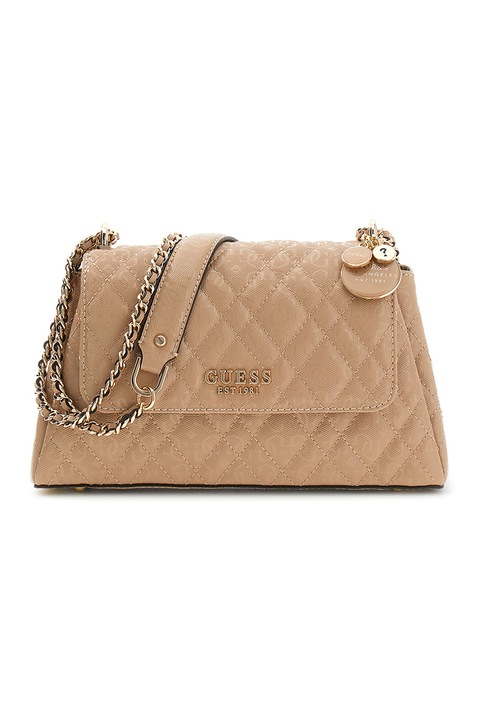GUESS, Geanta cu bareta de umar si logo metalic Isemay, Bej