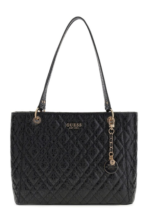 GUESS, Geanta shopper cu logo metalic Isemay, Negru