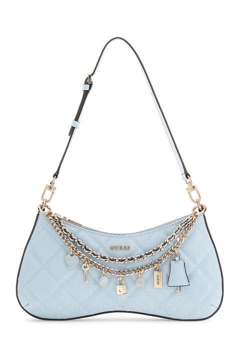GUESS, Geanta cu bareta de umar si pandantive Libby, Albastru pastel