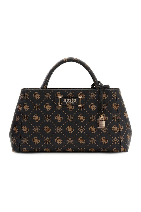 GUESS, Carrie shopper fazonú műbőr táska logómintával, Bézs, Fekete