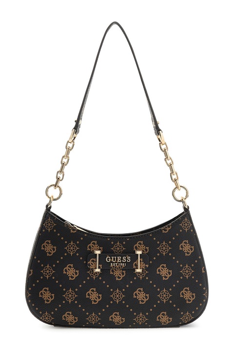 GUESS, Carrie műbőr válltáska cipzáros zsebbel a hátoldalán, Bézs, Fekete