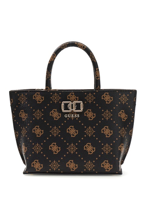 GUESS, Geanta tote din piele ecologica cu model logo Emelie, Bej, Negru