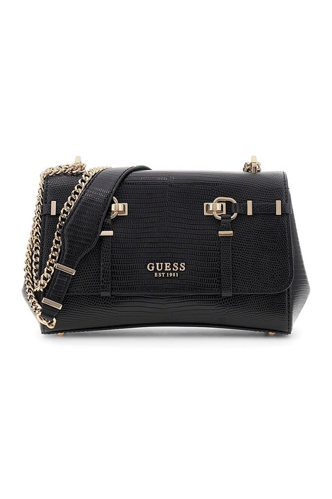 GUESS, Geanta crossbody din piele ecologica Leona, Negru