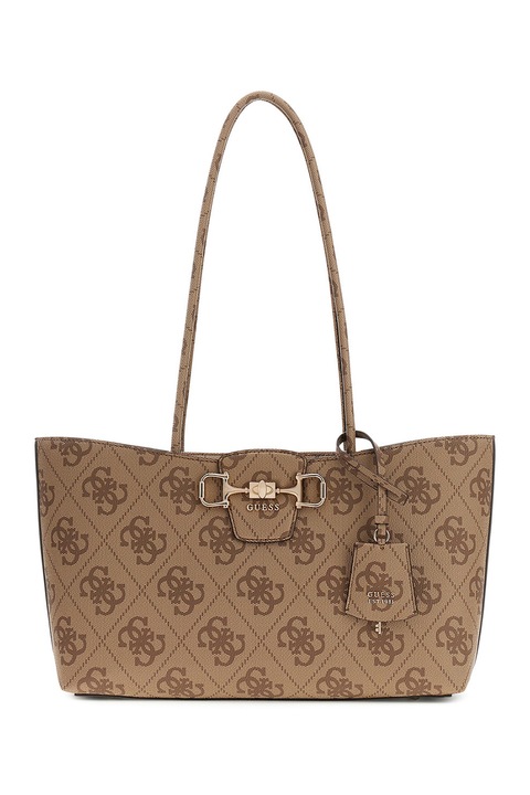 GUESS, Geanta shopper din piele ecologica cu model monograma Janie, Bej