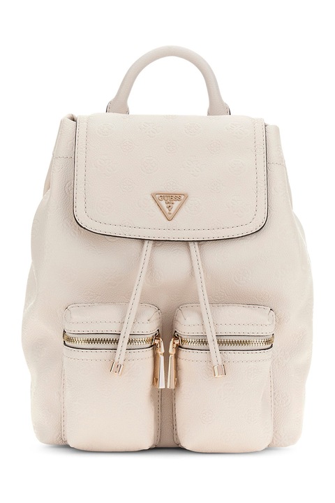 GUESS, Rucsac din piele ecologica cu doua buzunare cu fermoar Janie, Crem