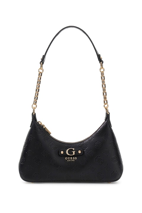 GUESS, Geanta din piele ecologica cu bareta de umar si monograma Dita, Negru