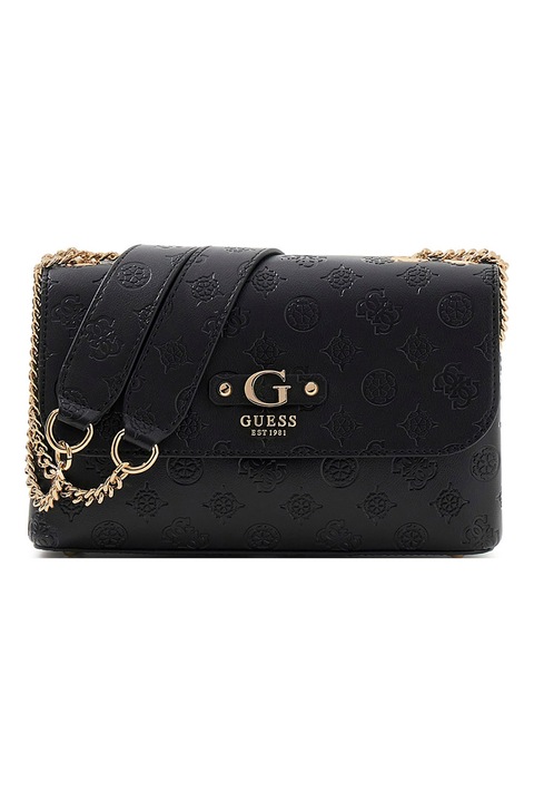 GUESS, Geanta crossbody din piele ecologica cu monograma Dita, Negru