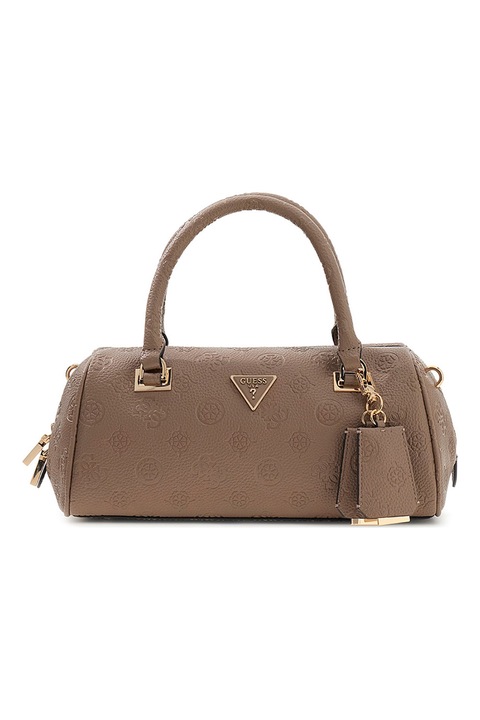 GUESS, Geanta barrel din piele ecologica cu monograma Cresidia II, Maro taupe