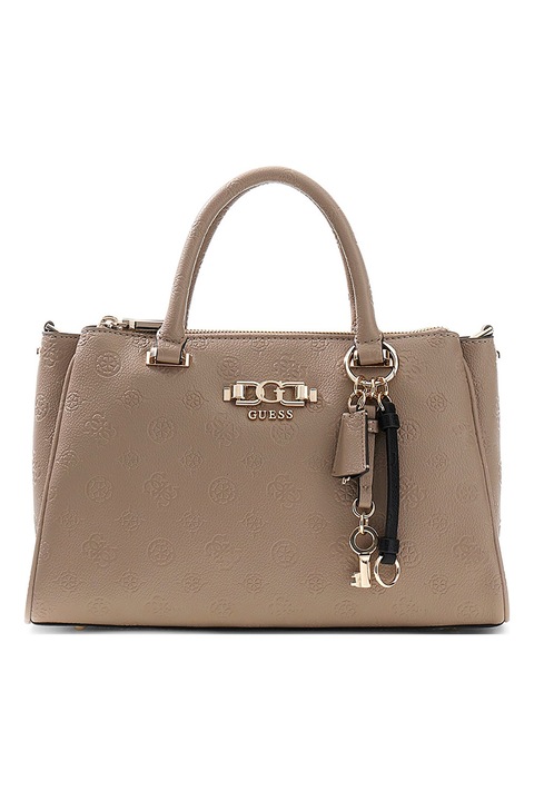 GUESS, Geanta din piele ecologica cu bareta de umar si monograma Anise, Maro taupe