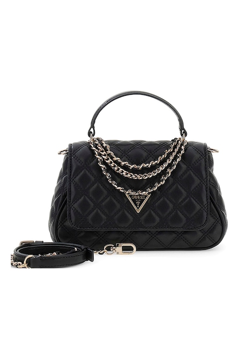 GUESS, Geanta de mana cu detalii din lant Giully, Negru
