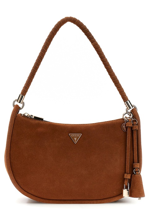 GUESS, Geanta crossbody de piele ecologica cu aplicatie logo metalica Danya, Maro scortisoara