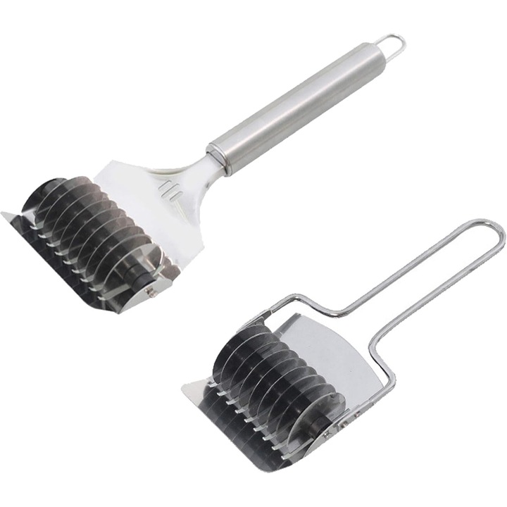 2 db rozsdamentes acél kézi vágó, kis méret 17x7cm és nagy méret 22x8cm, tészta/pizza/tészta vágásához