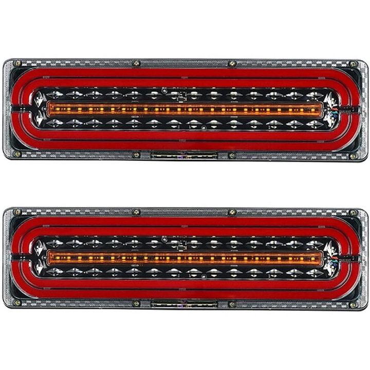 Set Lampi Auto, Stopuri Spate Triple LED 46cm – 12V-24V, VisZone, 28W, 5 Functii Pozitie, Frana, Marsarier, Ceata, Semnalizare Dinamica/Secventiala, IP67, ABS, LED Rosu/Alb/Portocaliu, Design Modern, Vizibilitate Maxima – Universal Camion Remorca Trailer