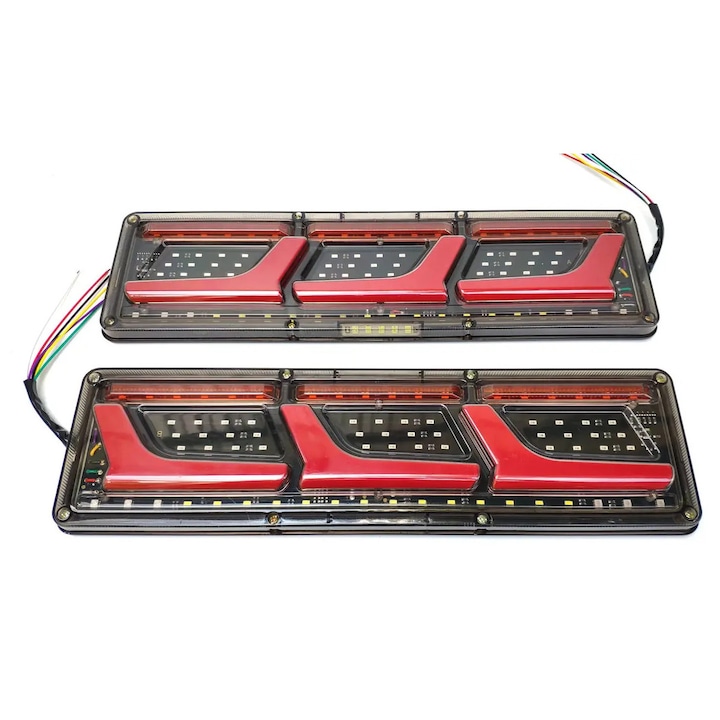 Комплект задни светлини, тройни LED 46 см, 5 функции, динамична сигнализация, съвместими с ремарке, камиони и ремаркета, 12-24 V, универсални