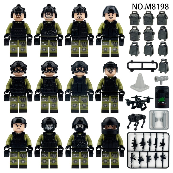 Set de constructie figurine politisti, echipa forte speciale anti-terorism, M8198, multicolor