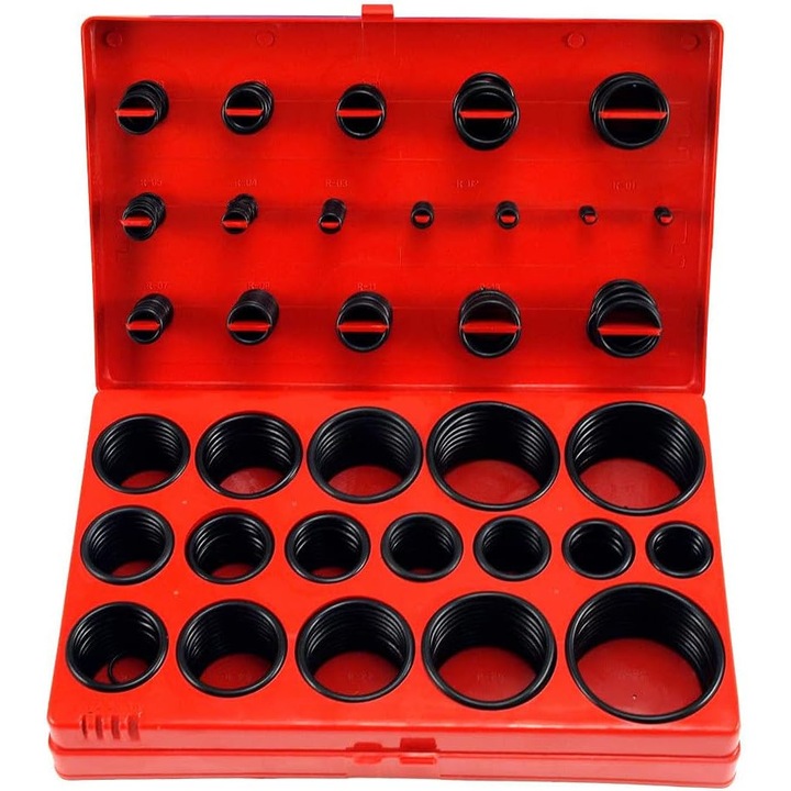 Set de 419 O-inele, 3-50 mm, grosime 1.5-3.5 mm, NBR, cutie plastic