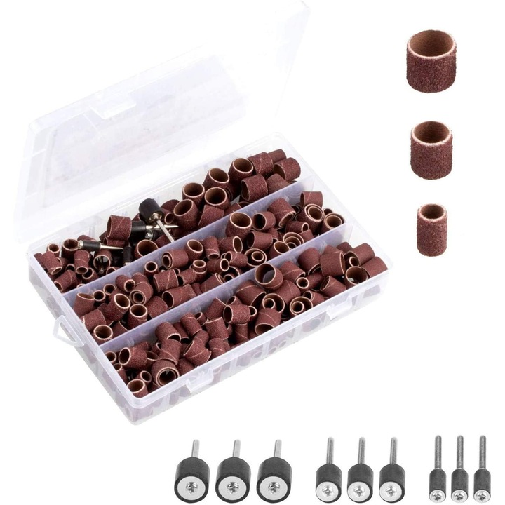 Set de 338 de piese pentru slefuire cu cutie, benzi de slefuit si mandre, rosu, pentru unelte rotative