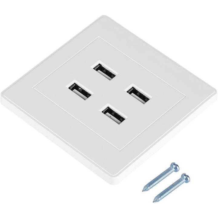 Priza de perete cu 4 porturi USB, 110~250V, 5V, alb