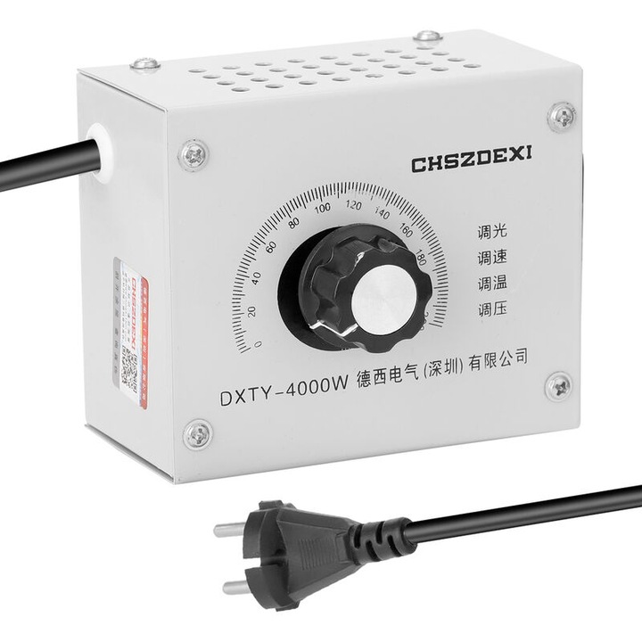 Regulator de tensiune SCR, 4000W, 0-220V, portabil, gri, dimensiuni 10x8.3x7.5cm