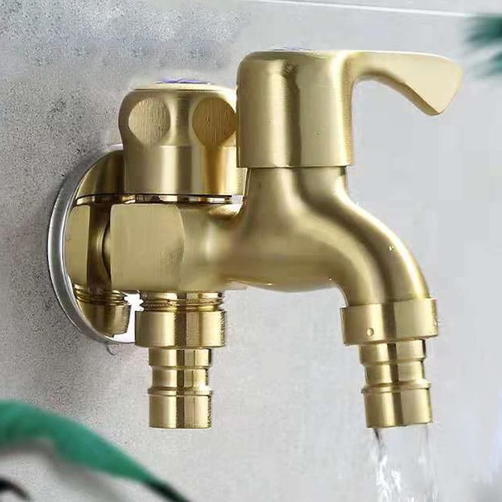Robinet de gradina din alama, design retro, dublu iesire, G1/2, pentru apa rece