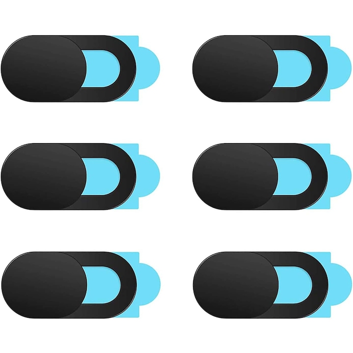 Set de 6 huse ultra-subtiri pentru webcam, protectie pentru laptop, iPad, MacBook, iPhone, 0.7mm, negru/albastru