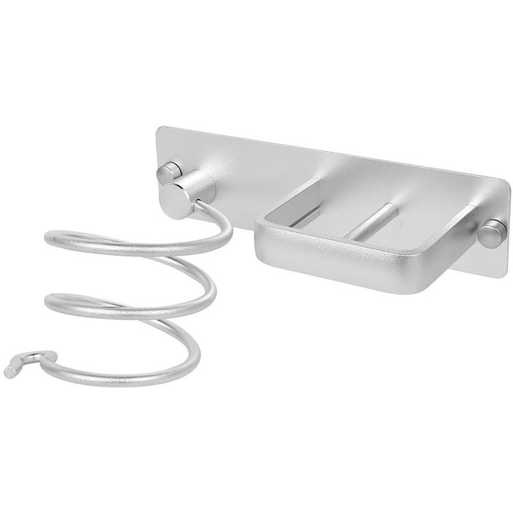 Suport pentru uscator de par si indreptator, organizator de baie, montare pe perete, finisaj mat, dimensiune baza patrata