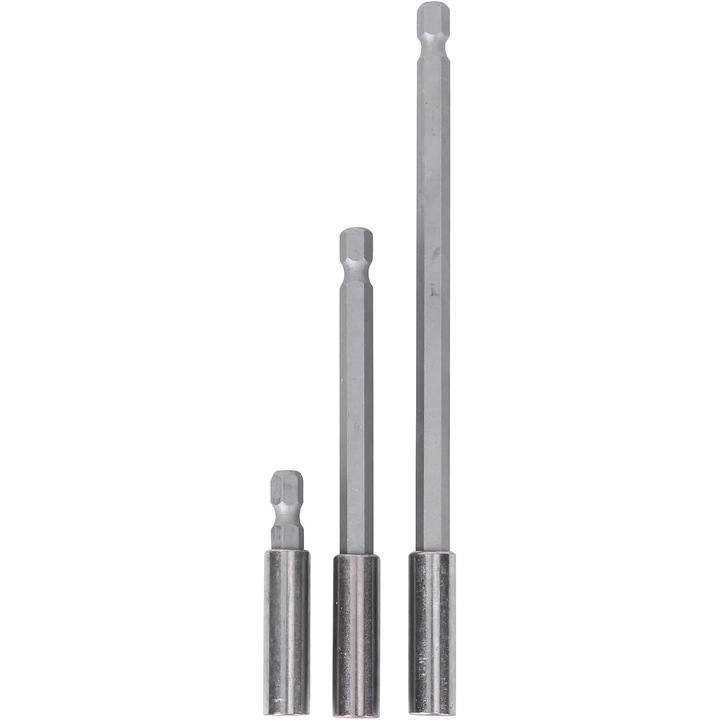Set de 3 suporturi magnetice pentru biti 1/4", 60mm, 100mm, 150mm, otel carbon