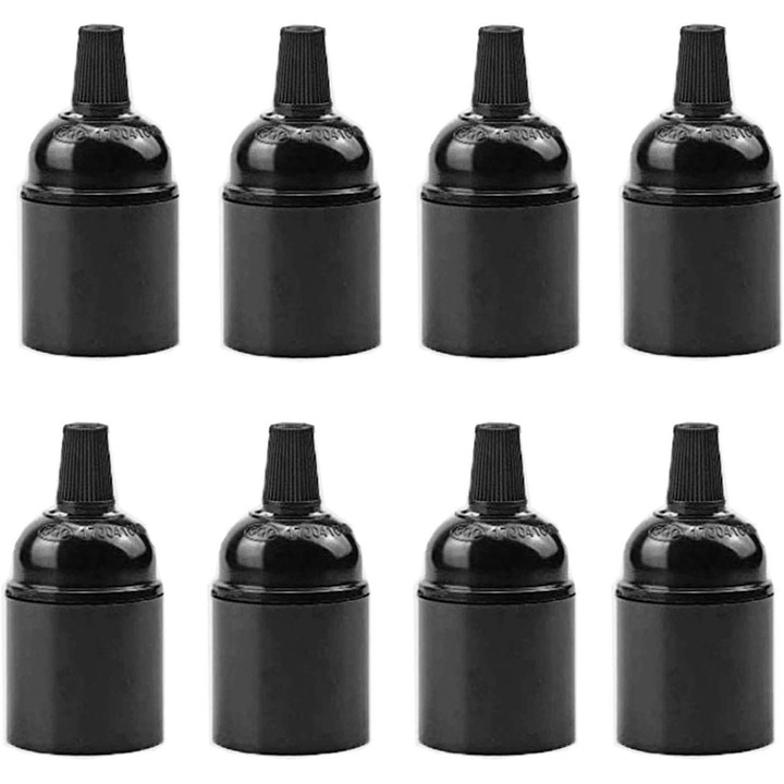 Set 8 bucati socluri lampa E27, retro, negru