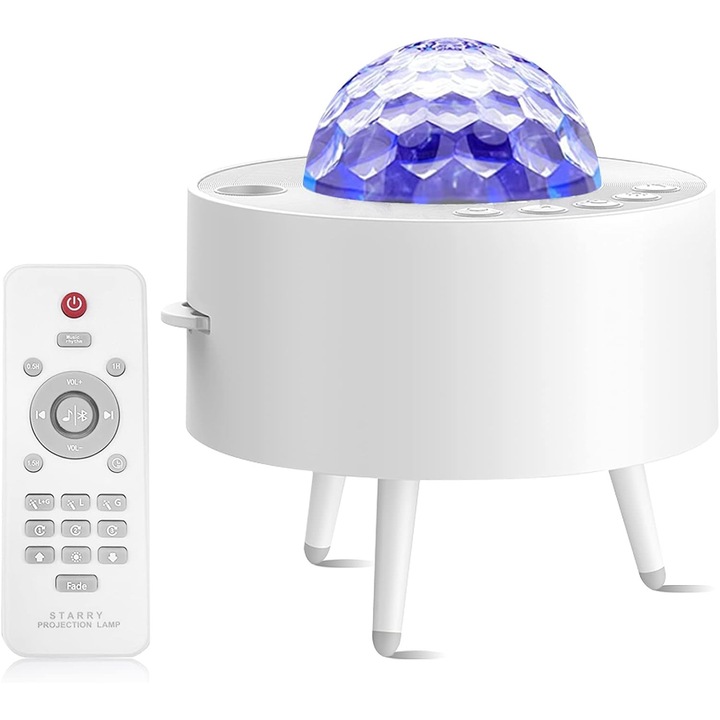 Proiector de stele si valuri, 14 moduri de iluminare, 3 tipuri de zgomot alb, cu Bluetooth, control de la distanta