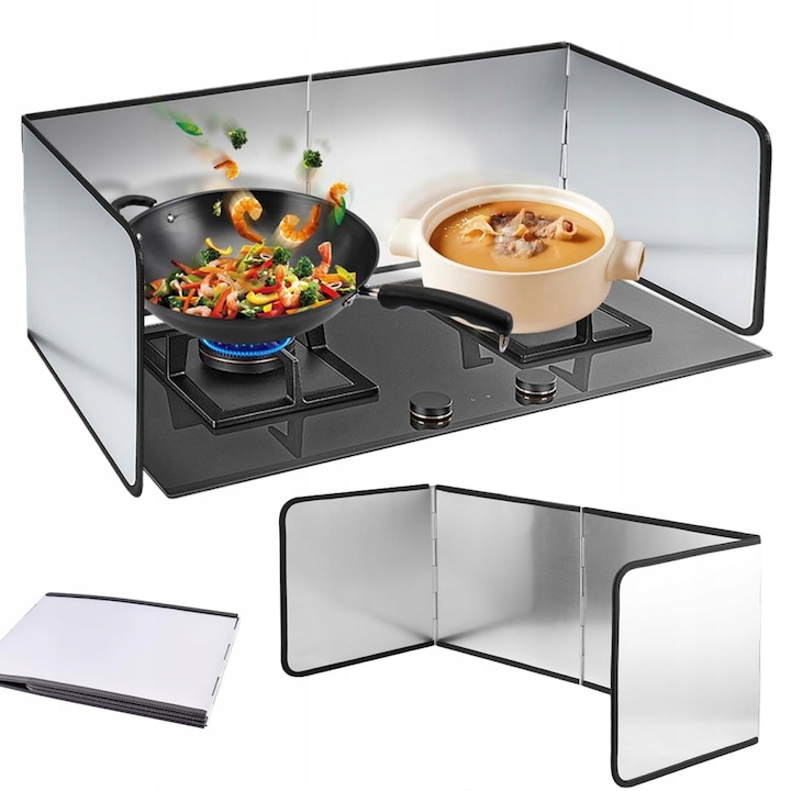 Placa de protectie pentru perete de bucatarie, otel zincat, 76x29,5x30cm, argintie, rezistenta la stropi