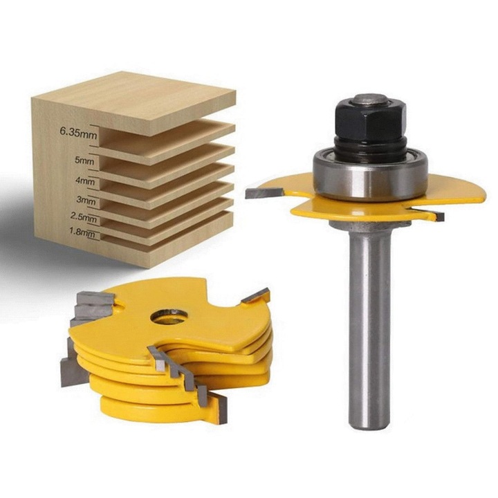 Set freze ajustabile pentru lemn, 6 piese, 8mm, adancime taiere 12.7mm