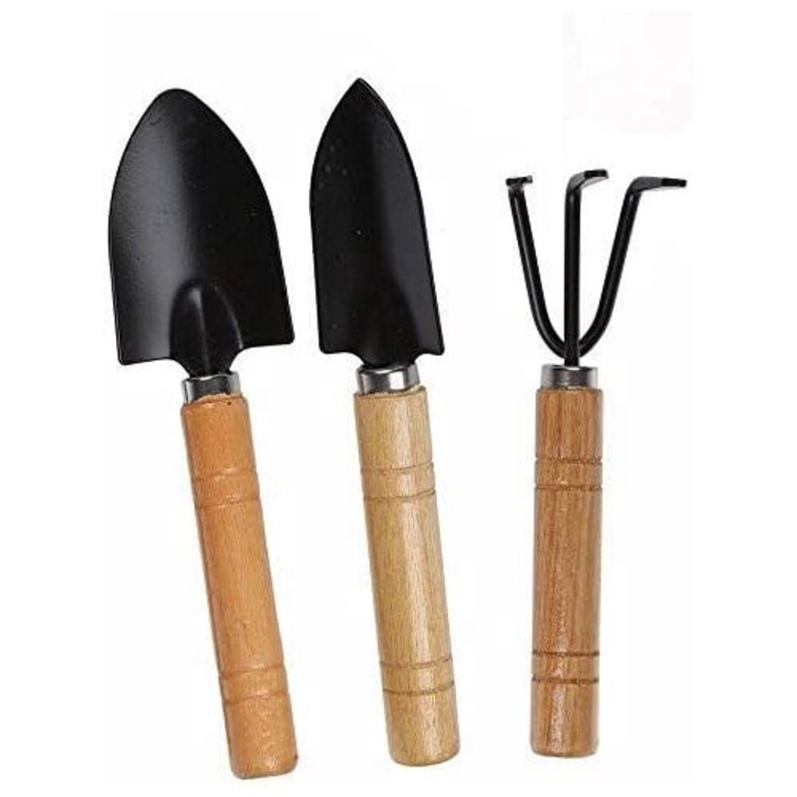 Kerti játékkészlet 3 darabos, vas és fa szerszámok, ergonomikus kialakítás, kompakt, bel- és kültérre