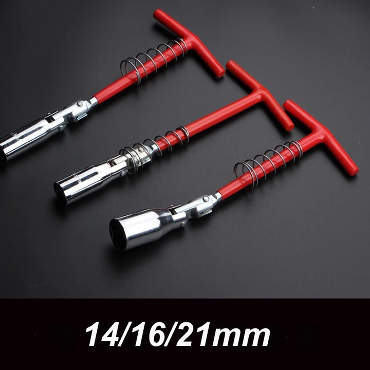 Cheie universala pentru bujii, set 3 piese, argintie si rosie