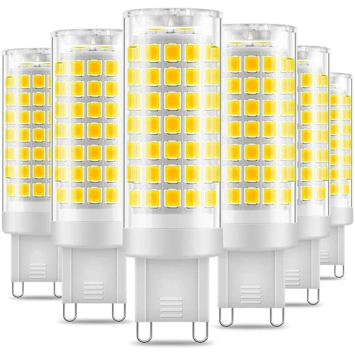 Set de 6 becuri LED G9 7W, alb rece 6000K, 650lm, echivalent 60W halogen, unghi de iluminare 360°