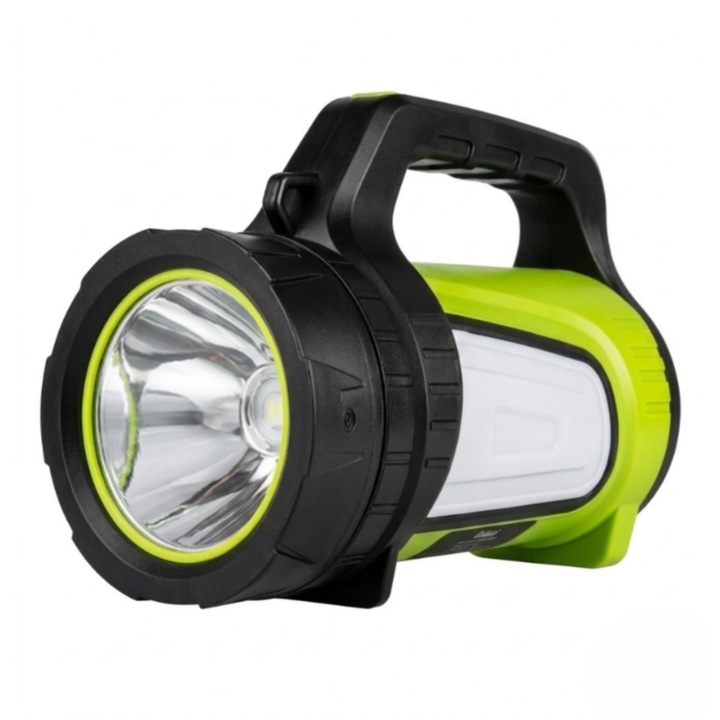 Lanterna LED profesionala cu acumulator 10.000 mAh, 1000 lumeni, reincarcabila USB, multifunctionala si puternica, pentru camping, pescuit, vanatoare, lucru, cu lumina laterala alba/rosie, culoare negru/verde